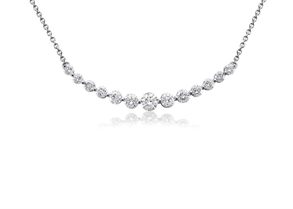 CZ Studded Curved Bar Pendant with Rhodium Plated